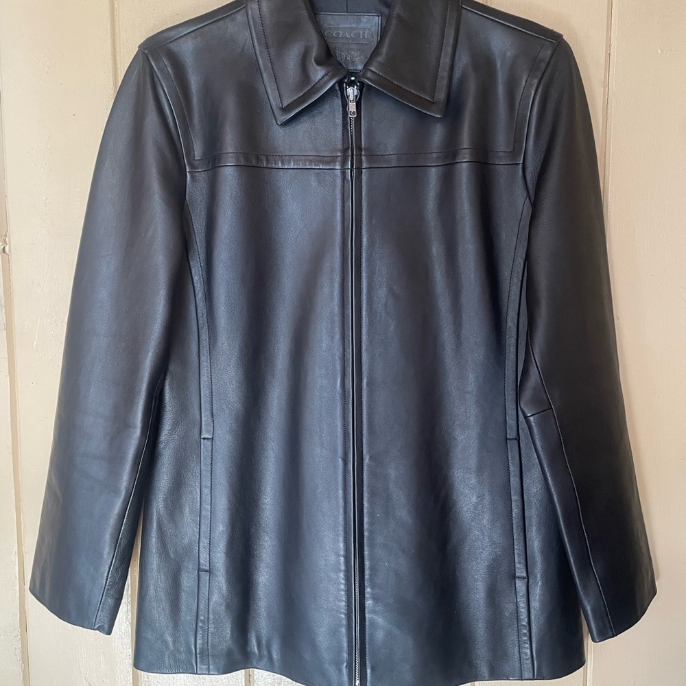 COACH Leather Longline Jacket Sleek Size Small - Picture 5 of 5